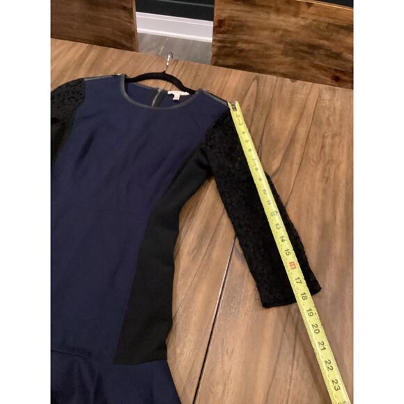 Rebecca Taylor 2 tone black blue drop waist flare zipper and lace mini dress 4 - Picture 13 of 14